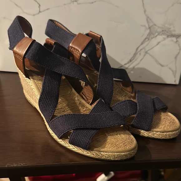 Lucky Brand Shoes - Lucky Brand Navy and Tan Wedge Sandals
